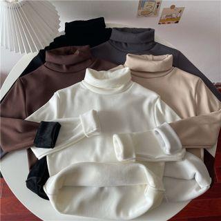 High-neck Fleece-lined Thick Plain Top
