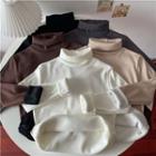 High-neck Fleece-lined Thick Plain Top