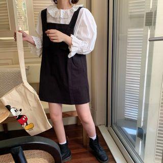 Eyelet Lace Bell-sleeve Blouse / Plain Jumper Dress