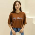 Letter Slit-side Cotton T-shirt