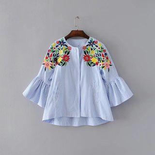 Floral Embroidered Zip Coat