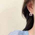 Square Gemstone Drop Earring E3246 - 1 Pair - Gold & Transparent - One Size