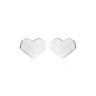 Sterling Silver Simple Romantic Heart-shaped Stud Earrings Silver - One Size