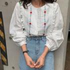 Embroidered Lace-trim Frilled Blouse
