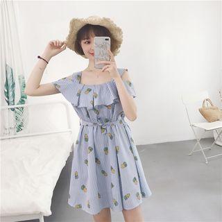 Sleeveless Cutout-shoulder Ruffle A-line Dress