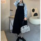 Long-sleeve Blouse / Drawstring-waist Midi A-line Overall Dress