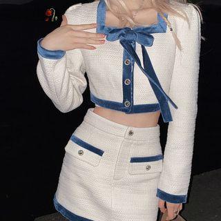 Square-neck Cropped Jacket / Mini A-line Skirt
