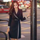 Contrast Trim Double-breasted Coat Dress