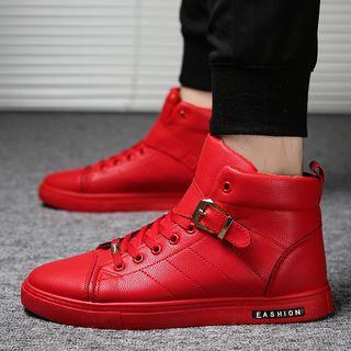 High-top Buckled Lace-up Sneakers