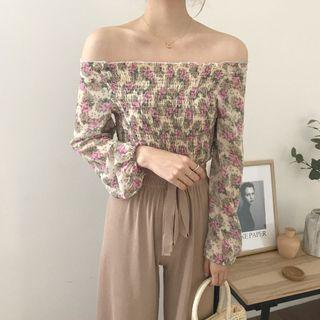 Floral Off-shoulder Long-sleeve Top
