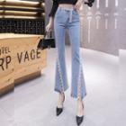 High Waist Slit Cropped Flared Jeans / Belt / Set