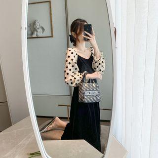 Dotted Panel Midi A-line Dress