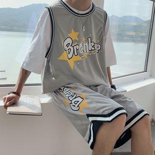 Lettering Print Oversized Tank Top + Shorts