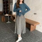 Plain Sweater Cardigan / High-waist Floral Skirt