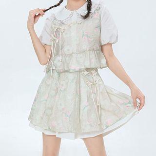Puff-sleeve Blouse / Floral Camisole Top / Mini Skirt