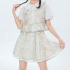 Puff-sleeve Blouse / Floral Camisole Top / Mini Skirt