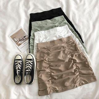 Plain Frilled High-waist A-line Skirt