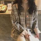 Plaid Collared Single-breasted Jacket As Shown In Figure - One Size