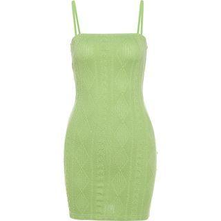 Spaghetti Strap Cable-knit Mini Sheath Dress