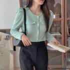 Puff-sleeve Flap Cardigan