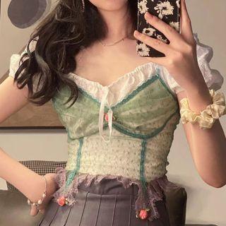 Puff-sleeve Top / Lace Camisole Top