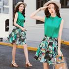 Set: Sleeveless Top + Pattern A-line Skirt