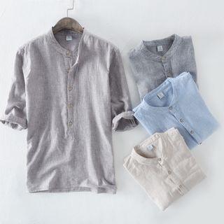 3/4-sleeve Striped Linen Blend Shirt