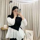 Vest Overly Peasant Blouse Black & White - One Size