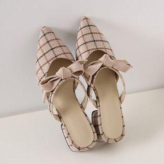 Plaid Pointed Toe Low-heel Mules