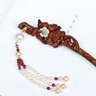 Retro Faux Pearl Flower Hair Stick Brown - One Size