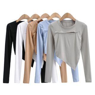 Long-sleeve Cutout Irregular Cropped T-shirt