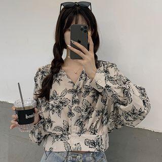 Floral Print Blouse Black & Off-white - One Size