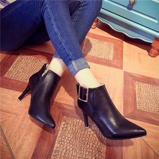 Buckled Pointed Heeled Ankle Boots