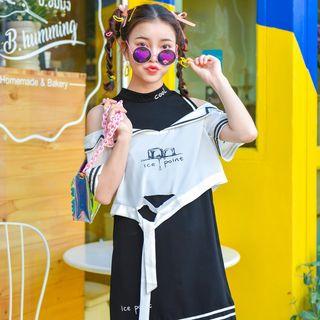 Mock Two-piece Elbow-sleeve Cutout Mini Dress