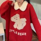 Bear Embroidered Collared Sweater