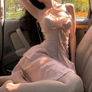 Spaghetti-strap Ruffle Trim A-line Dress