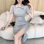 Short-sleeve Collar Side-slit T-shirt Dress