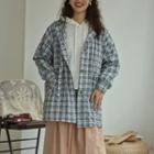 Plaid Drawstring Waist Hooded Jacket