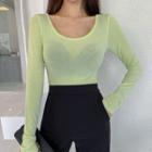Scoop-neck Fitted Sheer Top
