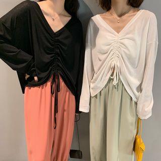 Long-sleeve Drawstring T-shirt / Cropped Harem Pants