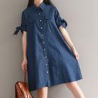 Short-sleeve Denim A-line Shirt Dress