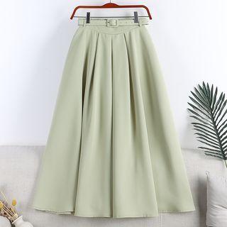 Waist Medium Maxi A-line Skirt With Belt