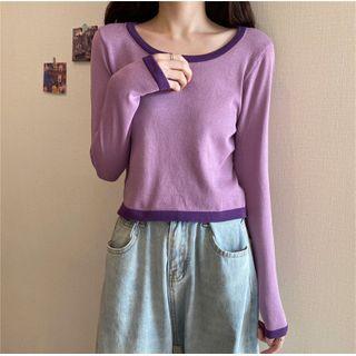 Long-sleeve Contrsat Trim T-shirt