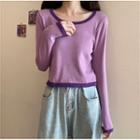 Long-sleeve Contrsat Trim T-shirt