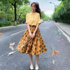 Printed Sunflower A-line Midi Skirt As Shown In Figure - One Size