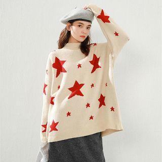 Mock Turtleneck Star Print Sweater