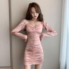 Creased Long Sleeve Bodycon Dress