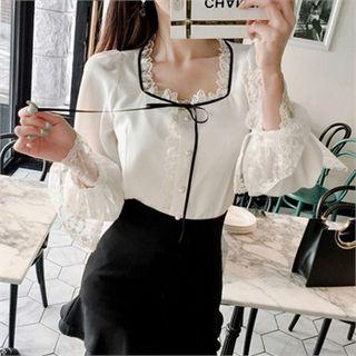 Square-neck Lace-detail Blouse
