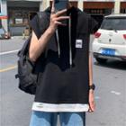 Mock Two-piece Hooded Sleeveless T-shirt