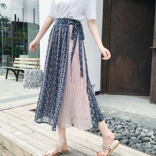 Contrast Pleated Panel Pattern Chiffon Skirt